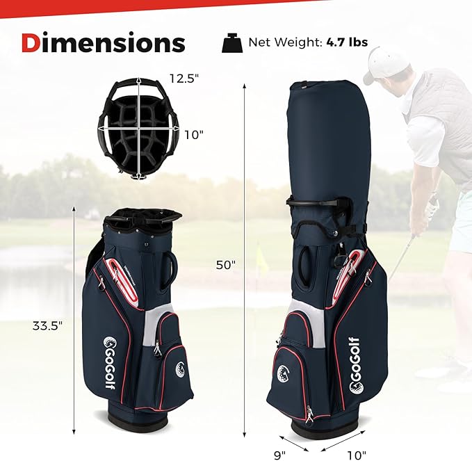 Tangkula Golf Cart Bag, Lightweight Golf Bag with 14-Way Divider Top, Portable Golf Club Organizer Bag with Cooler Pocket, Adjustable Shoulder Strap, Rain Hood & Umbrella Holder for Men & Women
