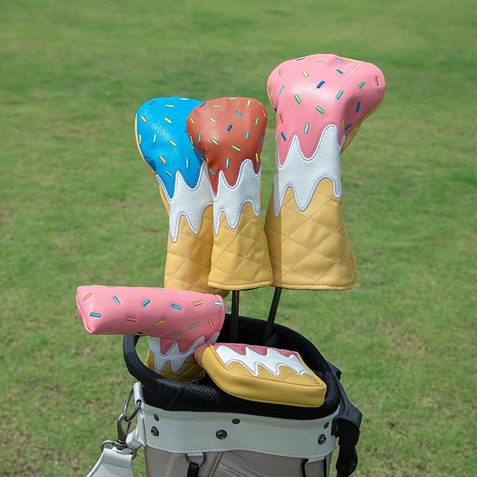 Golf Wood Head Covers Driver Cover 3 Wood Headcover Hybrid Head Covers Embroidery Ice Cream Design Golf Club Headcovers Leather Hand-Made Wood Head Cover