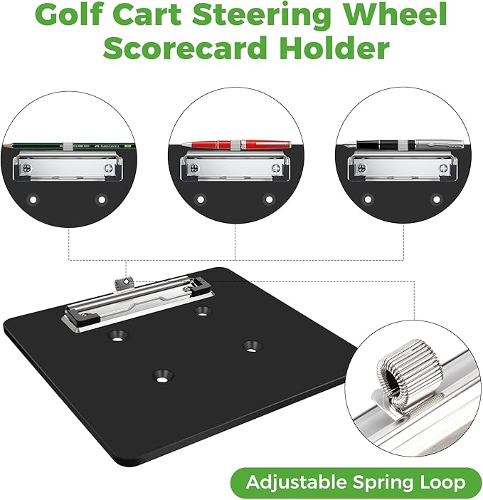 10L0L Golf Cart Steering Wheel Scorecard Holder with Pencil Holder Fit Yamaha,Club Car, EZGO - Upgrade Anti Drop Clip