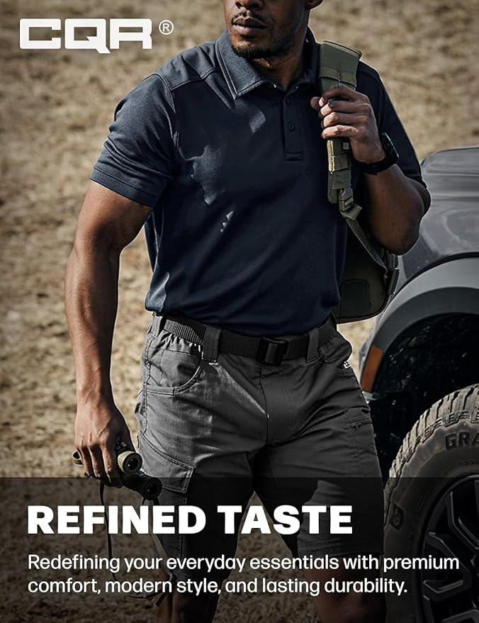 CQR Men's Polo Shirts, Tactical Short Sleeve Golf Performance Shirts, Lightweight Dry Fit UPF 50+ Pique