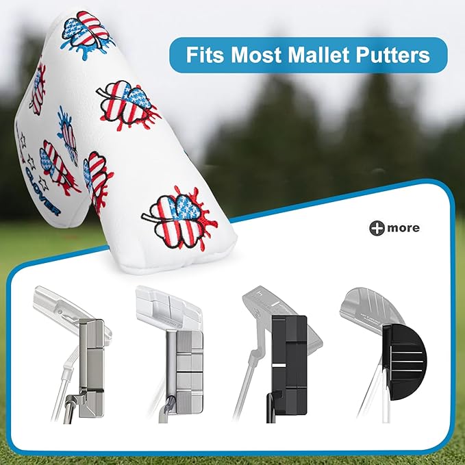 Golf Club Head Covers for Driver Cover, Fairway Wood Cover Hybrid Head Cover, USA Style Premium Leather Golf Headcovers Fits Golf DF3 Putter, Blade Putter Cover, Fits Most of Golf Club Covers