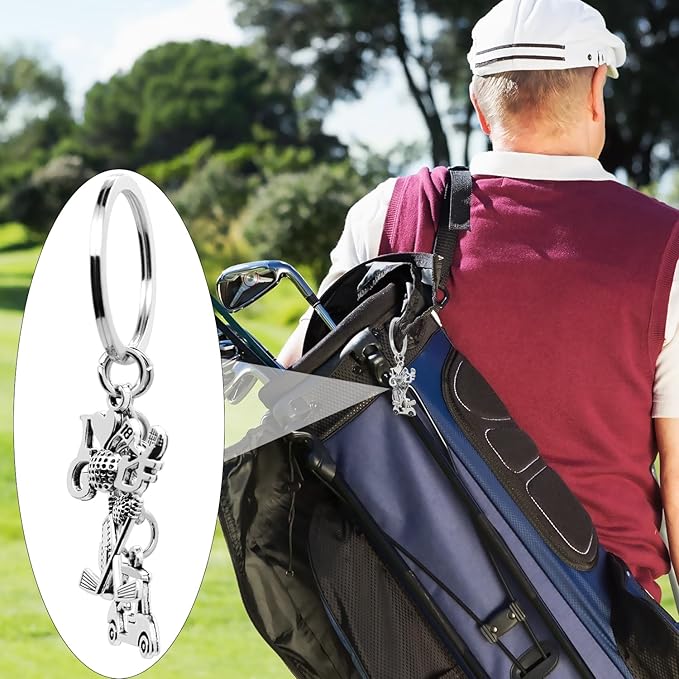 12Pcs Metal Golf Keychain Unisex Sport Keyrings Golf Club Golf Cart Golf Bag I Love Golf Charm Key Holder for Women Men Gift or Sports Party Decorations