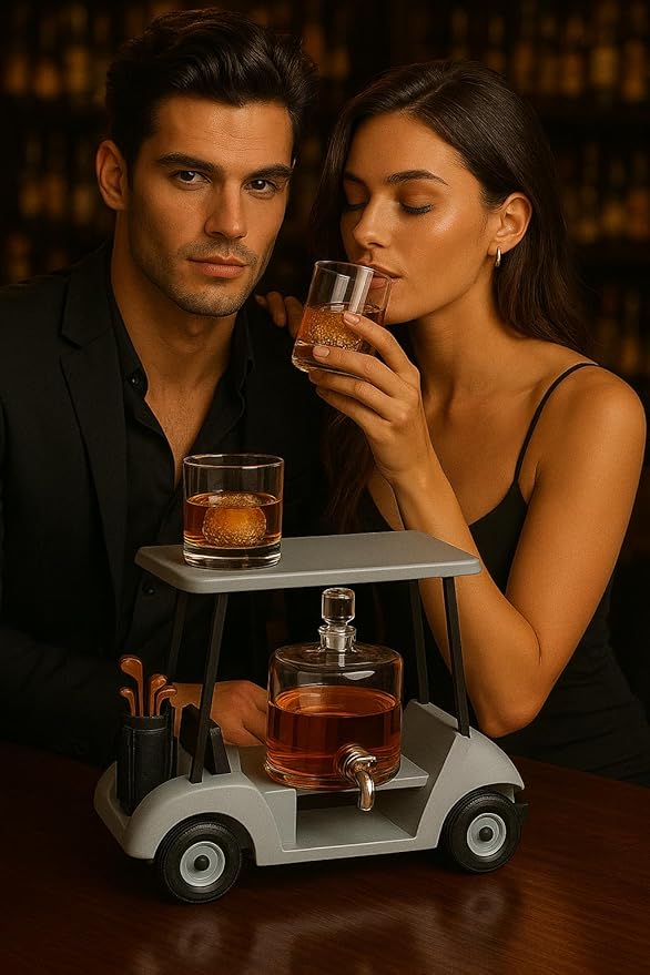 Golf Cart Decanter Whiskey Decanter and 2 Whiskey Glasses - The Wine Savant, Gift for Both Men & Women, Golfs Accessories, Golfer Gifts, Based on A Replica (850ml Decanter - 8 Ounce Glasses)