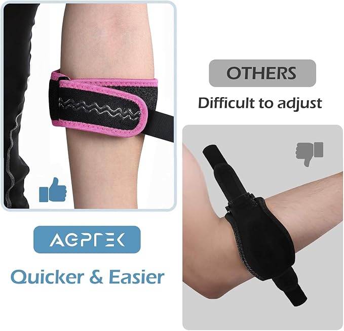 AGPTEK Elbow Brace for Tendonitis and Tennis 2 Pack, Tennis Golfers Elbow Support Arm Band Wrap Weightlifting Elbow Strap with Compression Pad for Men & Women (Pink)