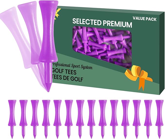FINGER TEN Golf Castle Tees Plastic 2 1/4 Inch with Stopper for Consistent Height Value 50 Pack, Short Durable Tee for Par 3 Holes in Orange Purple Pink for Men Women