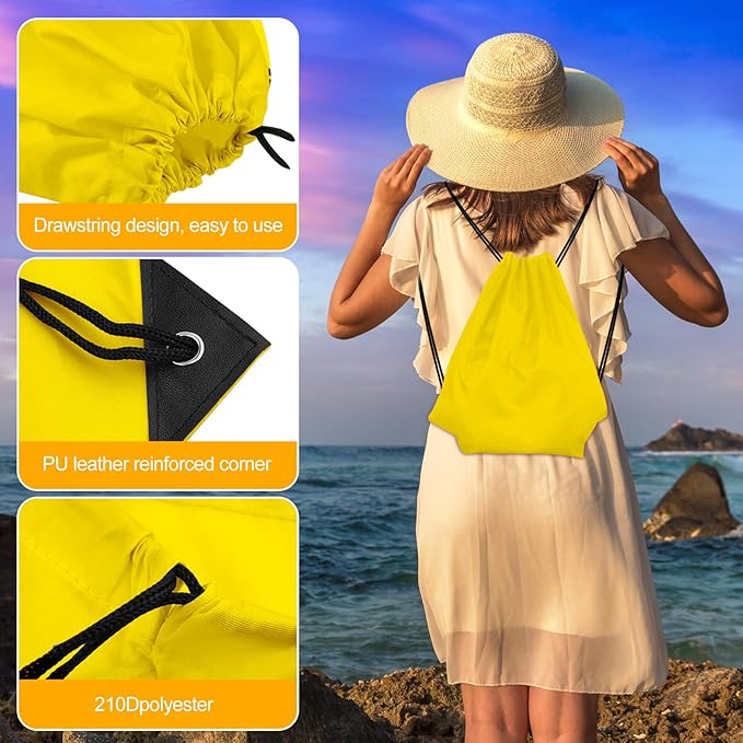 KUUQA 2 Pcs Yellow Drawstring Backpack Drawstring Bag Bulk Sports Cinch Bags String Backpack Storage Bags for Gym Traveling