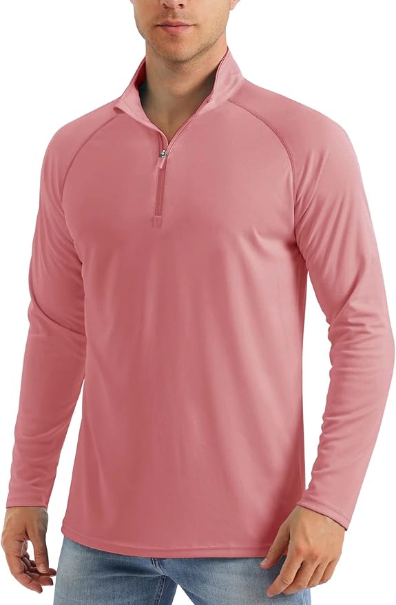 MAGCOMSEN Men's Long Sleeve Sun Shirts UPF 50+ Tees 1/4 Zip Up Fishing Running Rash Guard T-Shirts Outdoor Shirt