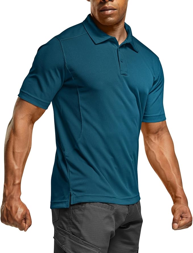 CQR Men's Polo Shirts, Tactical Short Sleeve Golf Performance Shirts, Lightweight Dry Fit UPF 50+ Pique