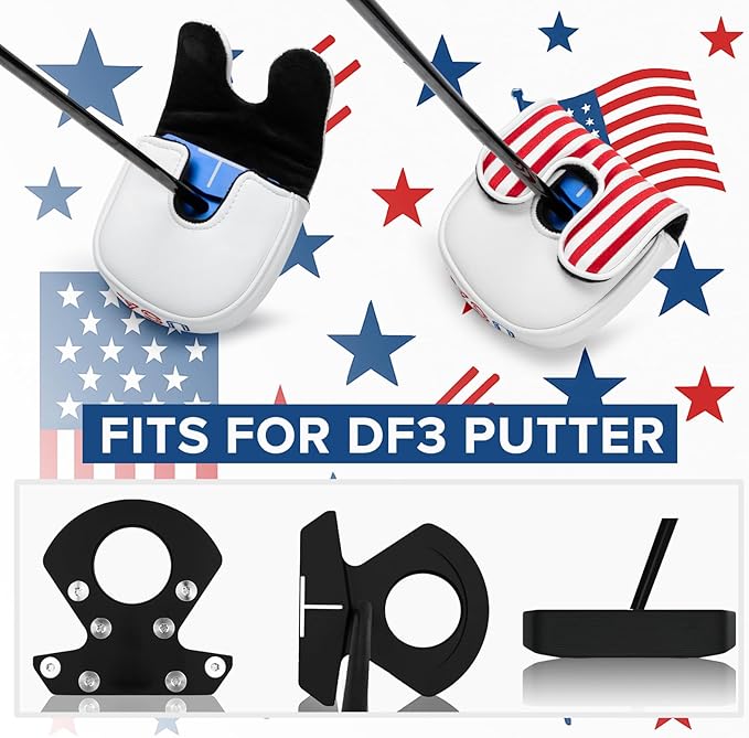 Golf Putter Covers Mallet Putter Headcover for Golf DF3 Putter, USA Putter Cover Magnetic Closure Premium Leather Mallet Putter Covers for 2 Ball Putter