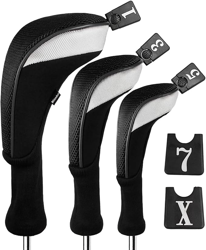 Andux 6pcs/Set Golf Club Head Covers Woods Drivers Fairway Hybrid Set Long Neck (3 Hybrid + 3 Woods)
