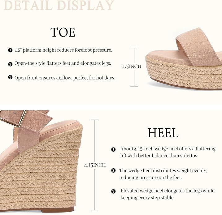 VICKI·VICKI Wedges for Women Platform Sandals Wedge Heels for Sandals Comfortable Summer Espadrille Shoes Ankle Strap&Open Toe