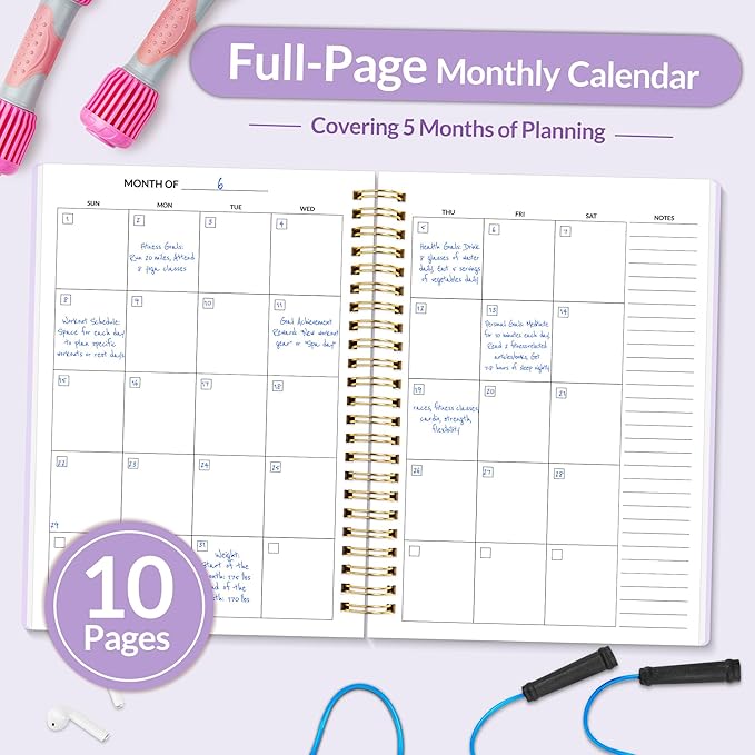 Fitness Journal Workout Planner for Women & Men, A5 (6.4" x 8.3") Workout Journal Log Book Planner Gift for Track Gym Essentials, Home Workouts, Track Progress, Achieve Wellness Goals, Purple