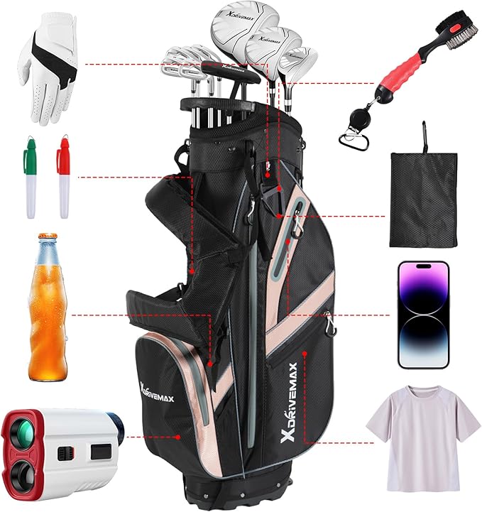 Golf Stand Bag, Lightweight Golf Bag with 8-Way Top Dividers, Golf Bag for Men & Women with Adjustable Dual Strap, Rain Cover, Cooler and Golf Accessory Kit