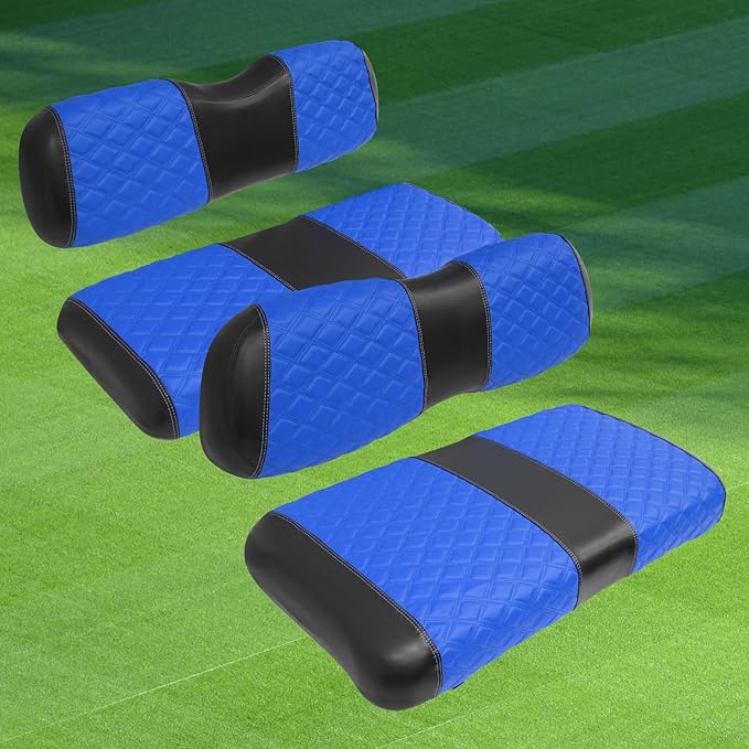 Golf Cart Front and Rear Seat Covers Waterproof and Sun Resistant Marine Grade Vinyl Leather Seat Cover Accessories for Club Car DS 2000.5-up,Blue(4PCS)