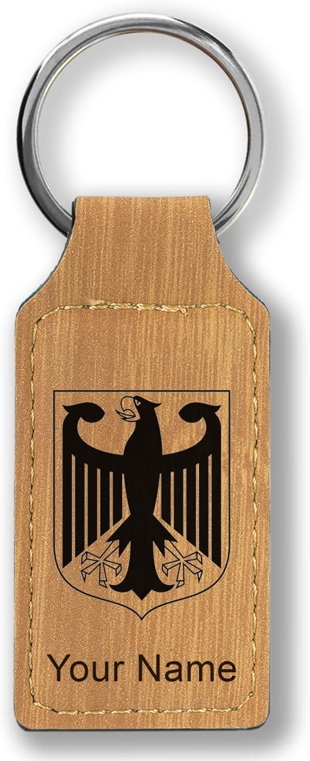 LaserGram Rectangle Keychain, Coat of Arms Germany, Personalized Engraving Included (Bamboo)