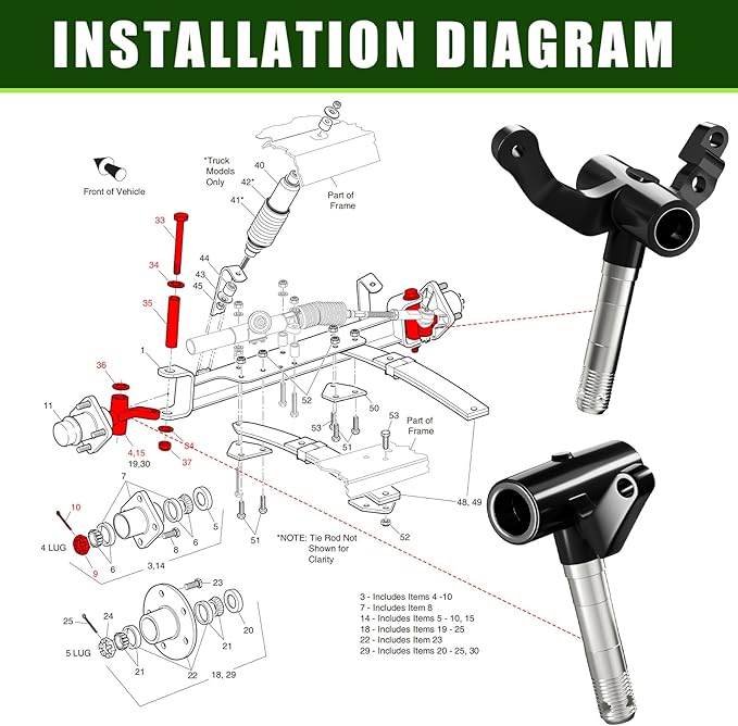 Golf Cart Spindle Deluxe Front End Repair Kit, Spindle Assembly Include Passenger Side & Driver Side, Fit for EZGO PDS/TXT 2001.6-Up Electric & Gas Golf Cart, OEM# 70673-G02, 70942-G02