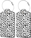Polka Dot Luggage Tags Set of 2 Leather Stainless Steel Loop Label Tag for Travel Bag Suitcase