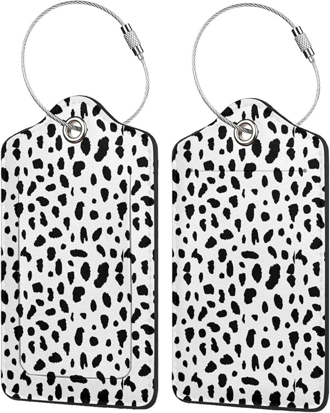 Polka Dot Luggage Tags Set of 2 Leather Stainless Steel Loop Label Tag for Travel Bag Suitcase