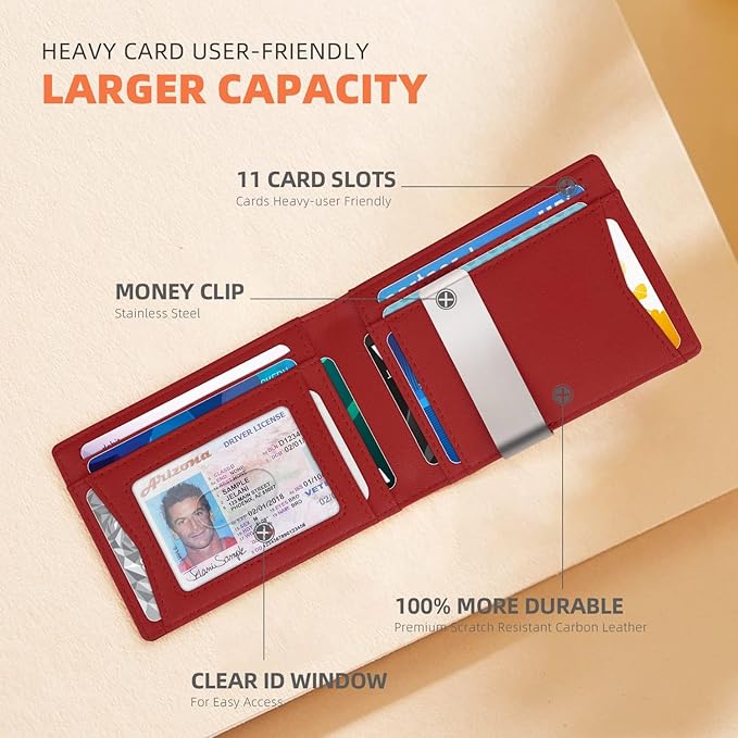 RUNBOX Money Clip Wallets for Men,Slim Leather Mens Bifold Wallet,RFID Blocking Front Pocket Wallet,Thin Credit Card Holder with Gift Box