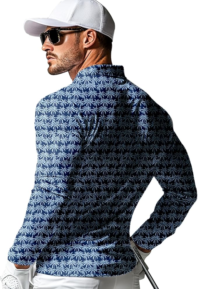 Men's Long Sleeve Golf Shirt Quick Dry 3 Button Work Fishing Outdoor Casual Collar Shirt