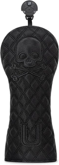 Grid Black Line Skull Golf Club Covers – Driver Headcover, Fairway Wood & Hybrid, 3 Wood Headcover, Black Skull Leather, Waterproof Easy-Clean, Universal Fit The Most Brands