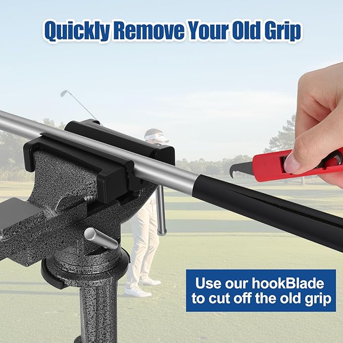 19 Total Pack Golf Grip Kit for Regripping Golf Clubs, include Portable Table 360 Swivel Vise with Rubber Clamp, Grip Removal Tool, 13 pcs Tapes Strips, Solvent Tapes, Gloves for DIY Pro Club Repair