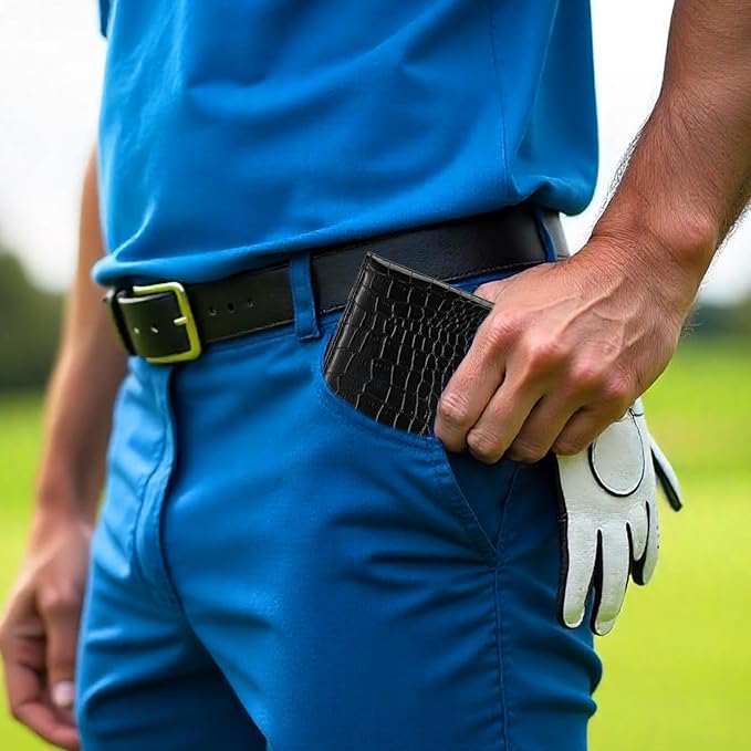 Premium Leather Golf Scorecard Holder, Score Card Holder Yardage Book Cover with Built-in Pencil Loop Black 6.9x4.3in