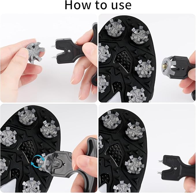 51PCS Golf Shoe Spikes Set, 50 Golf Shoe Cleats with 1 Black Spanner, 6 mm Metal Thread Screw, for Use on Lawns or Course(Grey)