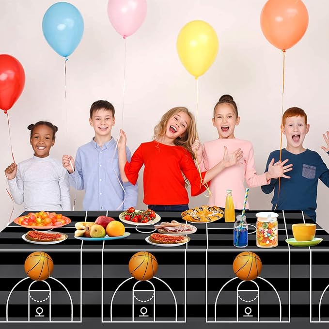 4 Pieces Basketball Tablecloth - Basketball Birthday Party Decorations Basketball Table Cloth Soccer Tablecloth Plastic Table Cover for Basketball Party Decorations, 54 x 108 Inch