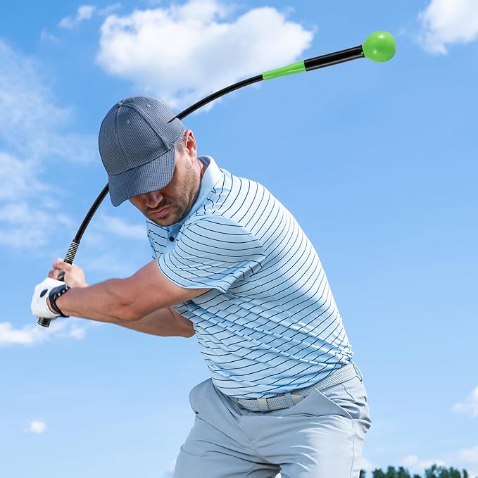 GYMAX Golf Swing Trainer, Warm-Up Stick with Grip Trainer for Rhythm, Balance, Tempo & Strength, Right Handed Swing Speed Training Aid, Weighted Golf Club for Indoor Practice
