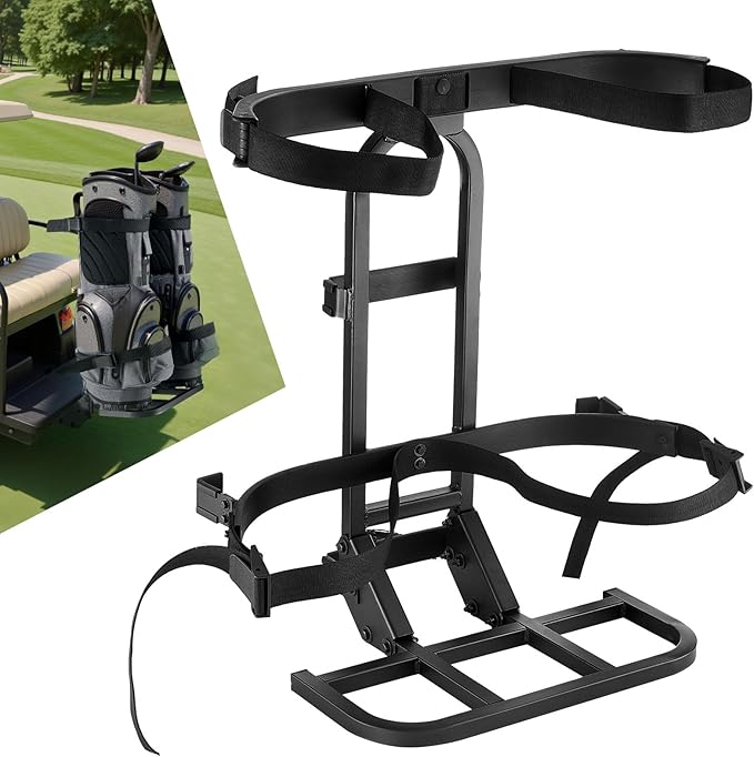 VEVOR Golf Cart Bag Holder, 30.9 x 27.8 x 16.1inch, Compatible with Yamaha, EZGO, Club Car Rear Seat Grab Bar, Space-Saving Carbon Steel Bag Holder Bracket, No-Drilling Installation, Black