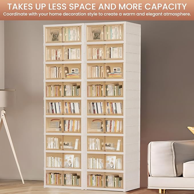 Portable Extra Large Folding Shoe Rack Set of 2, Shoe Organizer Storage Box for Closet With Magnetic Clear Door, Shoe Storage Cabinet for Living Room, Entryway(9 layers—18 Pairs, Style-A)