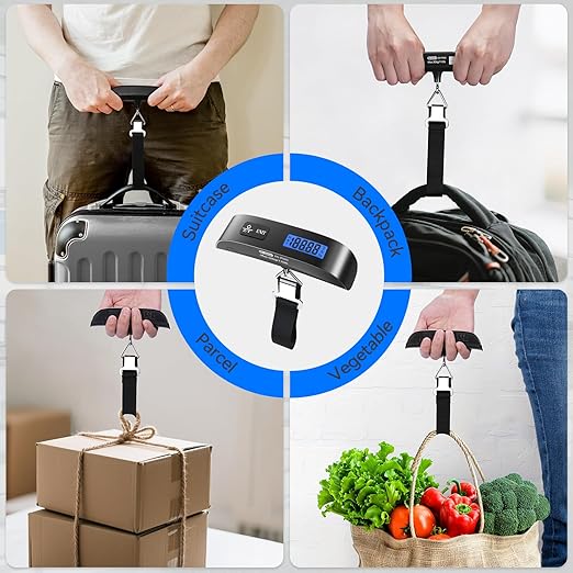 Luggage Scale, Travel Essentials, Digital Backlight LCD Display Handheld Suitcase Scales for Travel Accessories with Rubber Paint, Temperature Sensor 110 Pounds, Battery Included, Black