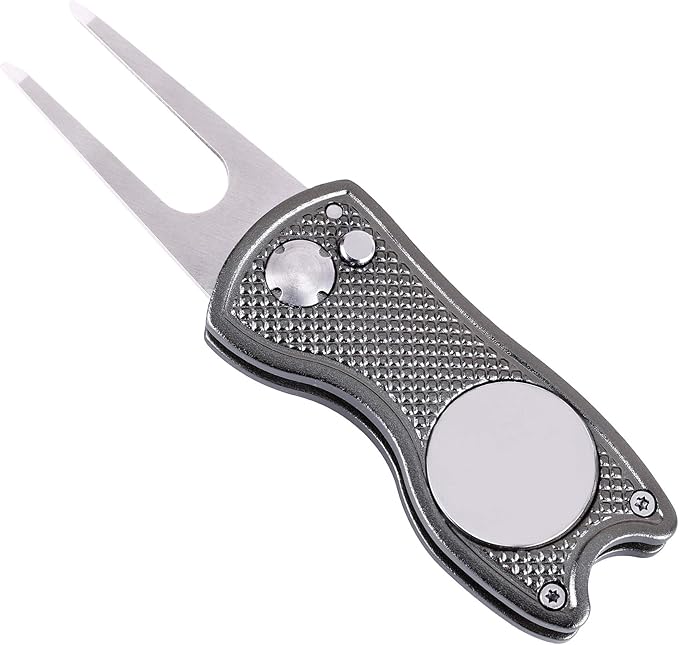 Mile High Life Microfiber Waffle Pattern Golf Towel | Club Groove Cleaner Brush | Foldable Divot Tool with Magnetic Ball Marker (Dark Gray Towel/Brush/Fish Divot)