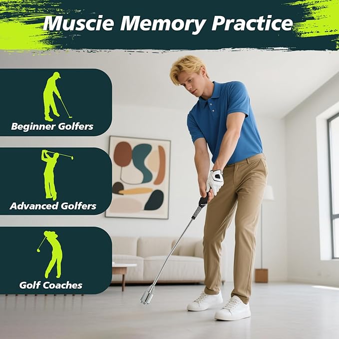 Golf Grip Swing Training Aid - Retractable Click Club Trainer Indoor Practice Warm Up Stick Flexible Telescopic Short Club Tempo Sound Release Trainer Devices