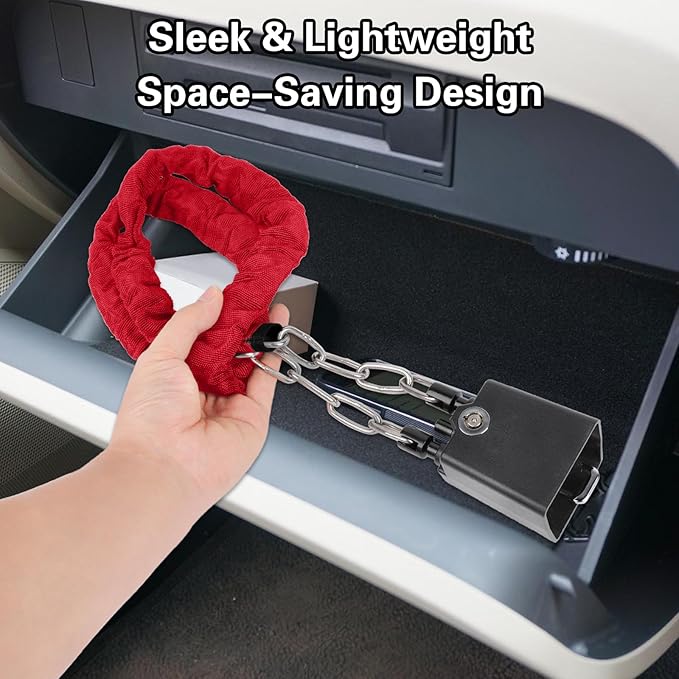 Universal Cars Steering Wheel Lock, Seat Belt Lock, Club Steering Wheel Lock, Lightweight & Portable, Car Security Anti-Theft Device Fits Most Vehicles, SUVs, Golf Carts, Includes 2 Keys (Red)