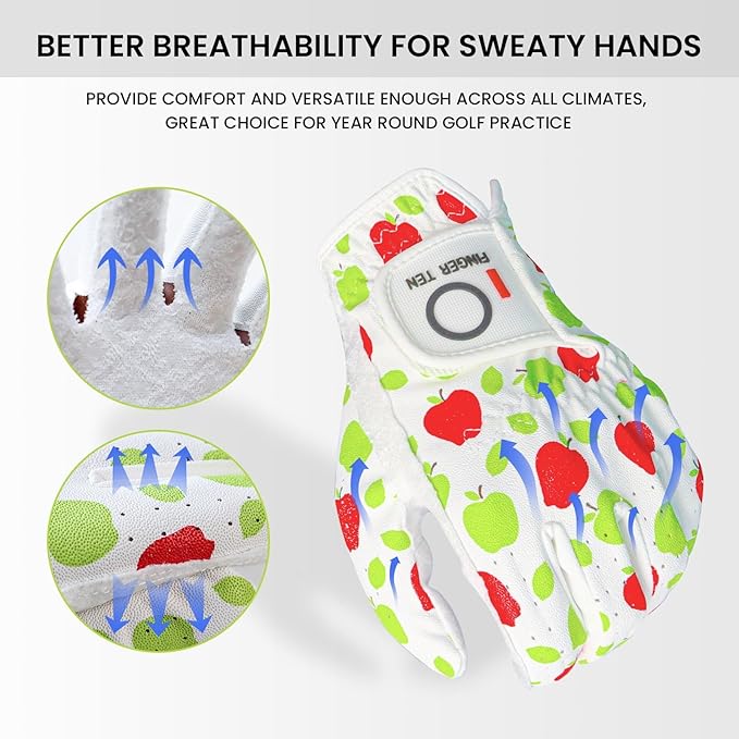 FINGER TEN Women’s Golf Gloves Ladies Left Hand Right Handed Golfer Value 6 Pack, All Weather Rain Grip Glove Pink Fit Small Medium Large XL