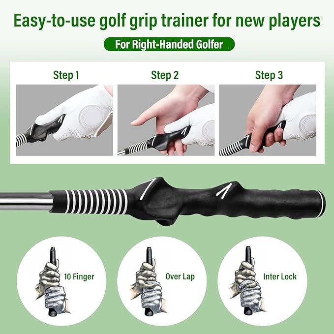 Retractable Golf Swing Training Aid, Golf Grip Trainer - Flexible Telescopic Practice Stick with Click Feedback for Right Handers, Indoor/Outdoor Use - Improves Tempo, Chipping & Warm-Ups