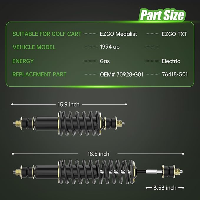 10L0L Heavy Duty Coil Springs Front/Rear Shock Absorber Kit for EZGO TXT, Medalist 1994-up Gas or Electric Golf Cart, OEM# 70928-G01 70630-G01 76418-G01 (Black)