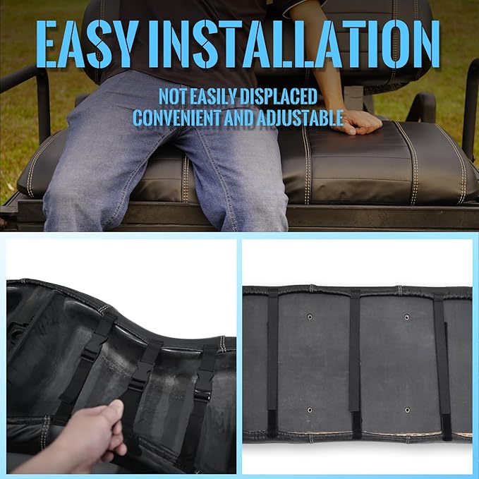Golf Cart Seat Covers fits Club Car Precedent/DS/EZGO RXV/TXT/Yamaha Front Rear Seat Cushion，Black Leather Custom Stripe Soft Comfortable/Anti-Scratch/Easy to Clean