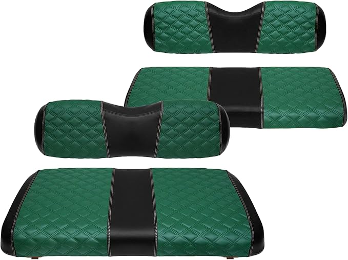 Golf Cart Seat Covers Front and Rear Waterproof and Sun Resistant Marine Grade Vinyl Leather Seat Cover Accessories for EZGO TXT 1994-2013, Green(4PCS)