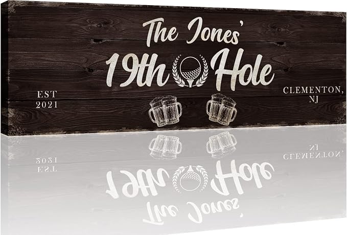 TAILORED CANVASES Golf Art Decor - Personalized Vintage Golf Wall Art Sign for Man Cave, Bedroom, Basement, Home Bar and Custom Gift for Husband, Dad, Wedding & Anniversary - 19th Hole Sign, 48"x16"
