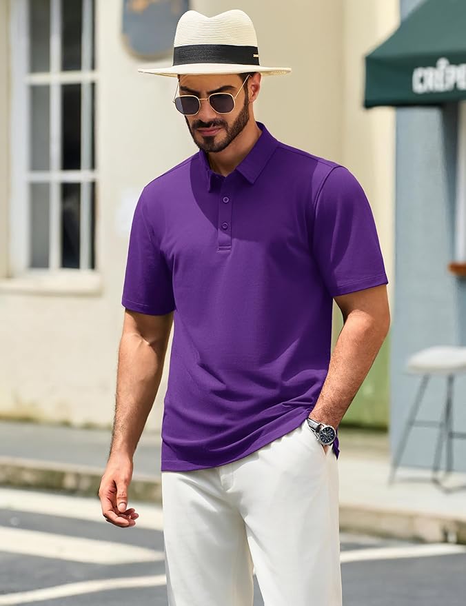TACVASEN Mens Polo Shirts Short Sleeve Pique 3 Buttons Golf Polo Cooling Performance Moisture Wicking Shirt