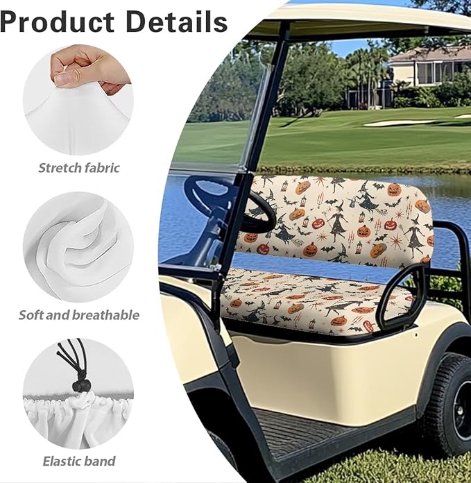 Golf Cart Seat Covers, Universal Fit & Nonskid Bottom Fits for Club Car 2 Person Seats Golf Carts