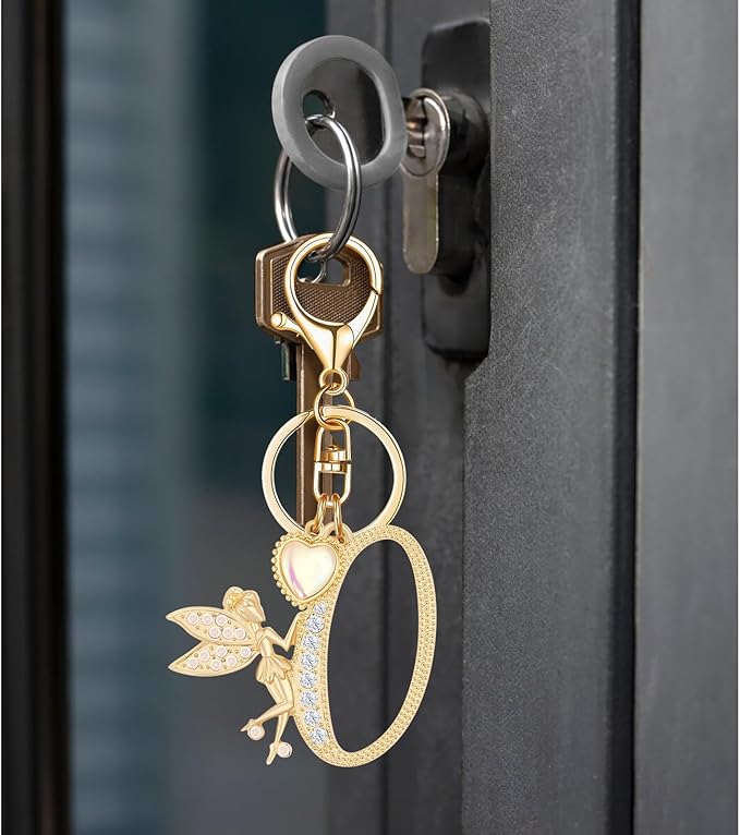 Gold Plated Alphabet Initial Letter Keyring Keychain for Women Girls Crystal Key Chains for Wallet Backpack Bag Charm