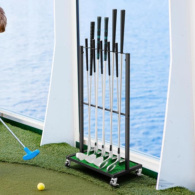 OYEAL Golf Club Holder Stand, Golf Ball Holder Display for 10 Cues, Golf Club Storage Organizer for Garage, Home Club Simulator, Golf Accessories/Gifts for Men Golfers, Black
