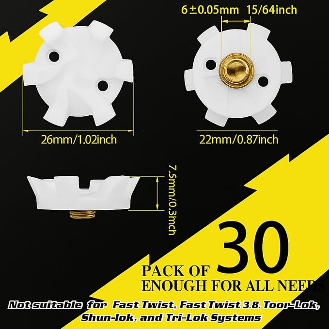 Cozypower 31 Pcs Golf Spikes Set Includes 30 Pcs Golf Cleats Replacement Black Cleats Spanner Metal Thread Screw 6 mm Dia Spike Tool for Lawn Cricket Shoe Player Lover(White)