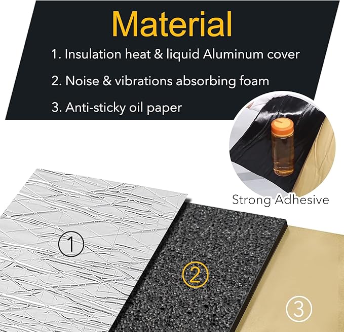 Automotive Sound Deadening Materials - 197 mil 16.3 sqft Car Soundproof Foam Mat, Sound Dampener and Heat Insulation for Auto, Vehicle