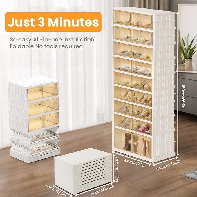 Portable Extra Large Folding Shoe Rack, Shoe Organizer Storage Box for Closet With Magnetic Clear Door, Shoe Storage Cabinet for Living Room, Entryway(9 layers—18 Pairs, Style-B)