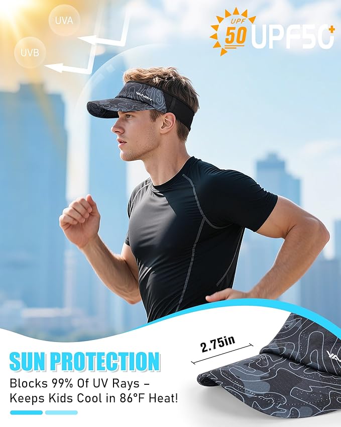 Sports Sun Visor Hats for Women Men Lightweight Breathable Cooling Stretchy Visors Foldable UPF 50+ for Running Tennis Golf